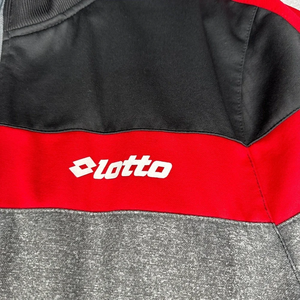 Lotto Track Jacket Mens XL Black Red Gray Full Zip Colorblock Athletic